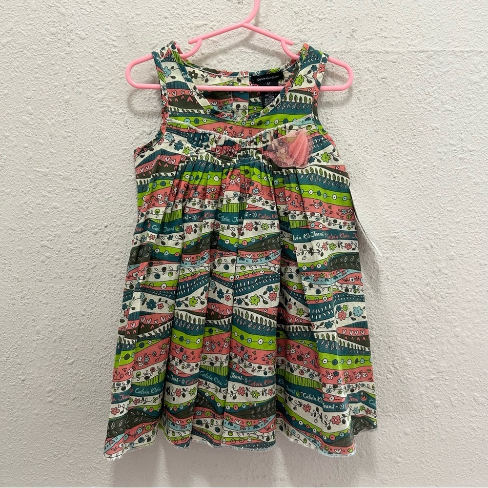 Calvin Klein Jeans Toddler Girls Multi Color Floral Sleeveless Dress NWT 4T